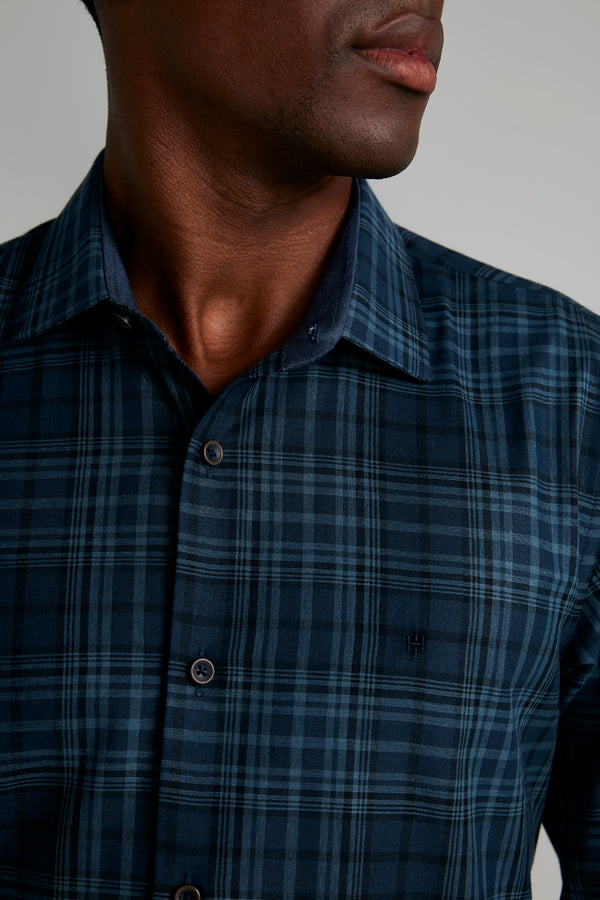 Camisa Xadrez Slim Fit - Azul Marinho
