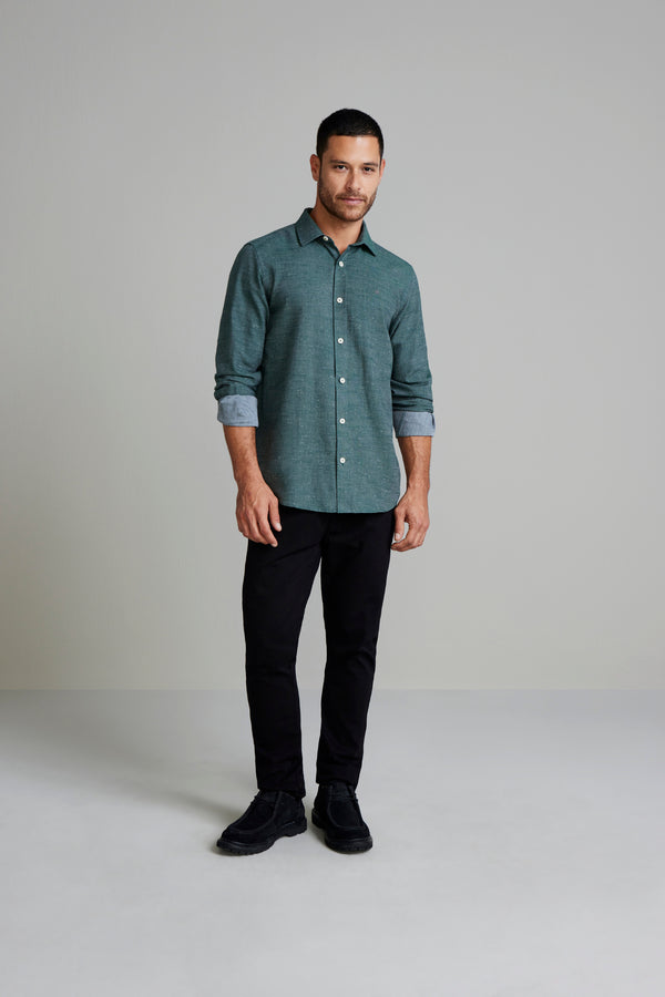 Camisa Lisa Linen Blend Comfort - Verde