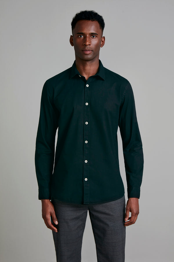 Camisa Lisa Slub Slim Fit - Verde