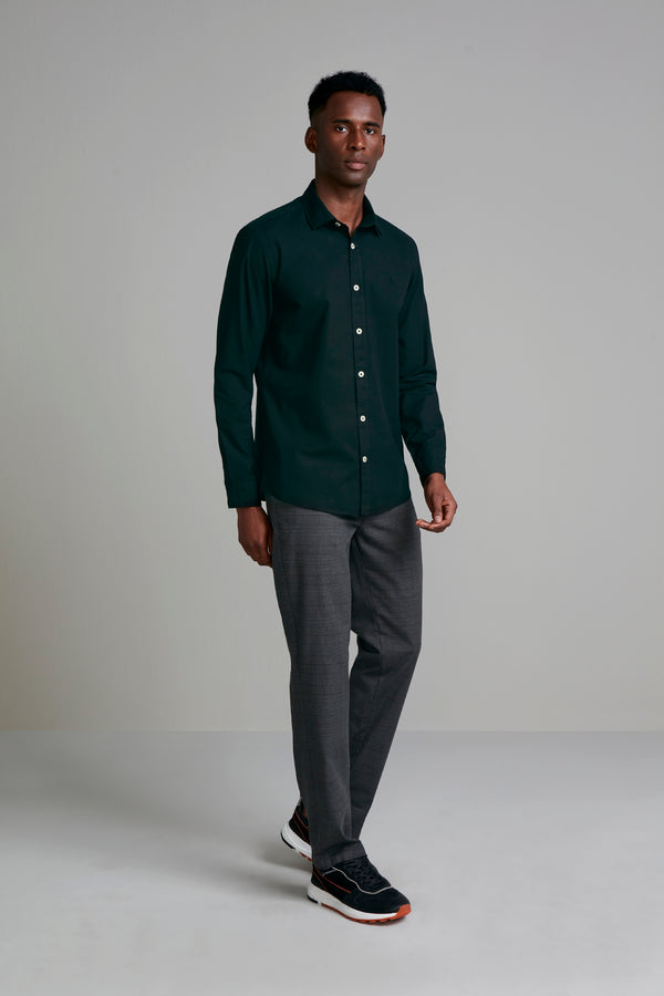 Camisa Lisa Slub Slim Fit - Verde