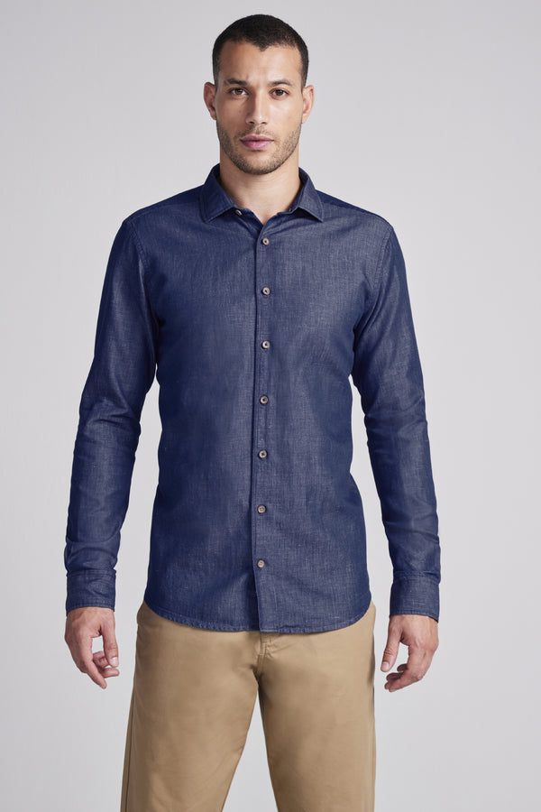 Camisa Lisa Linen Blend Comfort - Azul
