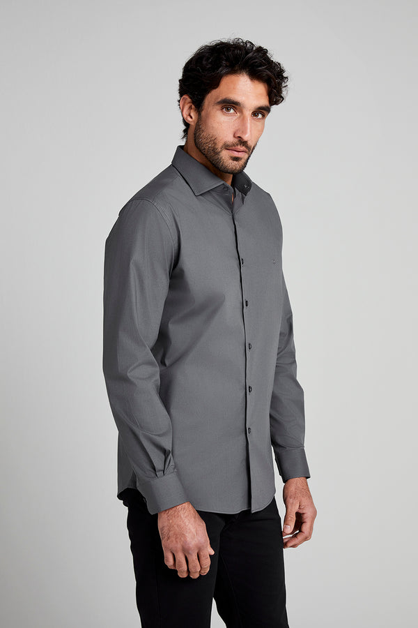 Camisa Lisa Slim Fit - Cinza