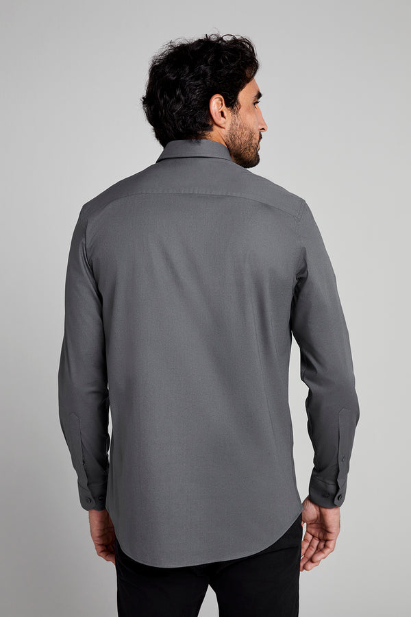 Camisa Lisa Slim Fit - Cinza