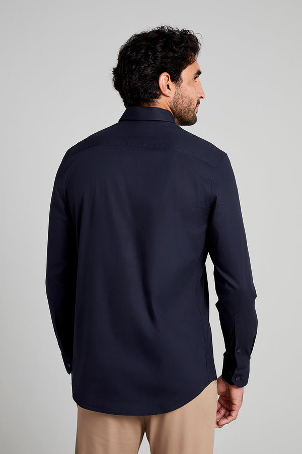 Camisa Lisa Slim Fit - Azul Marinho