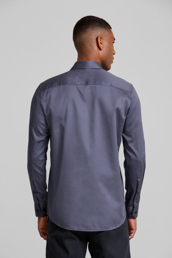 Camisa Lisa Slim fit - Cinza Azulado