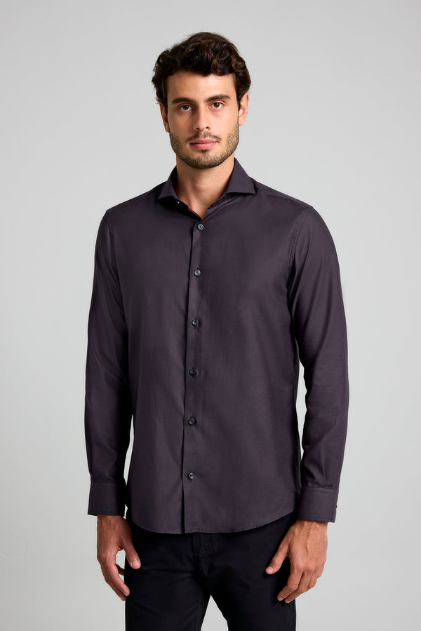 Camisa Lisa Slim fit - Cinza Chumbo