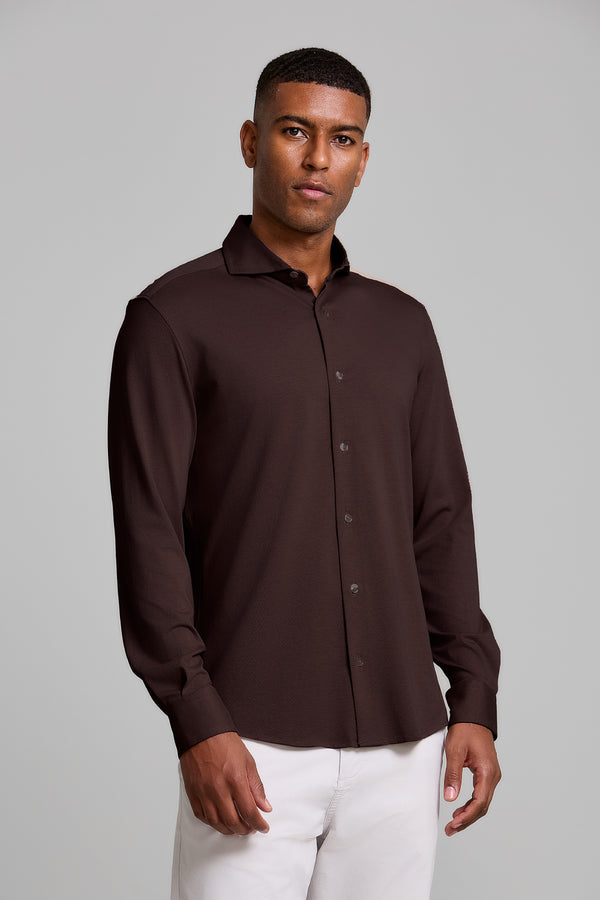 Camisa Lisa Supreme Cotton Slim Fit - Marrom