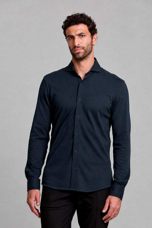 Camisa Lisa Piquet Slim Fit - Cinza Medio / Gelo
