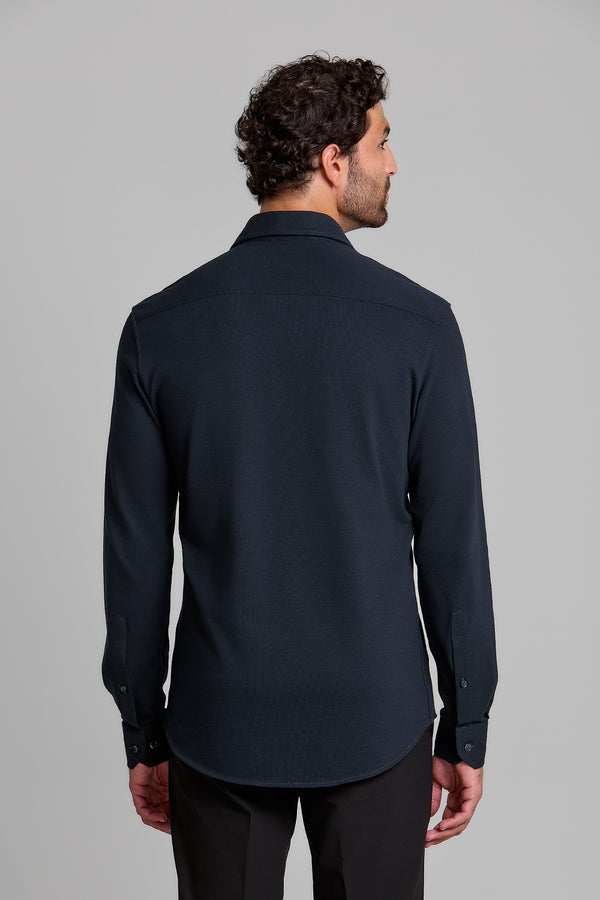 Camisa Lisa Piquet Slim Fit - Preto / Azul Aco