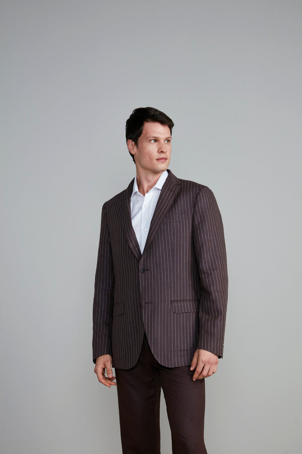 Blazer Alfaiataria Risca de Giz Slim Fit - Marrom