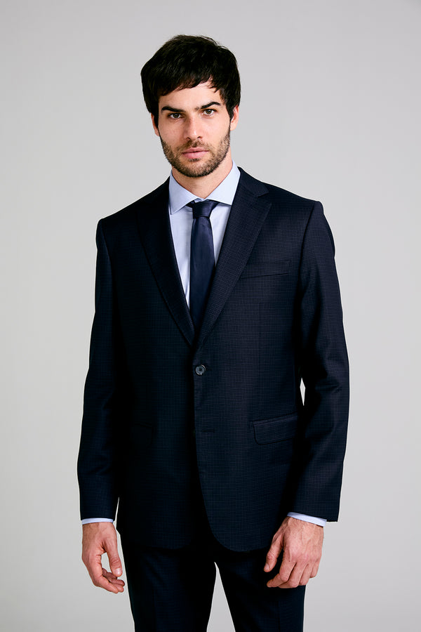 Terno Slim Fit Lã Reda Premium Xadrez - Azul Marinho