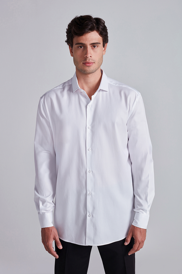 Camisa Social Algodão Pima Comfort Listrada - Branco
