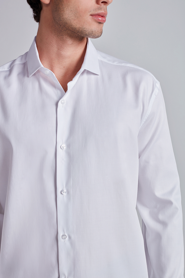 Camisa Social Algodão Pima Comfort Listrada - Branco