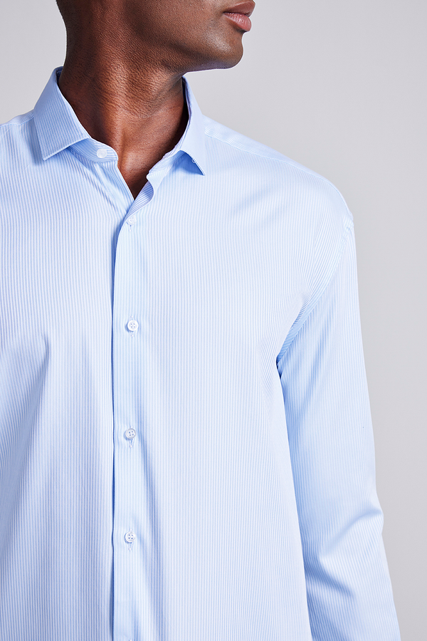 Camisa Social Algodão Pima Comfort Listrada - Azul Claro