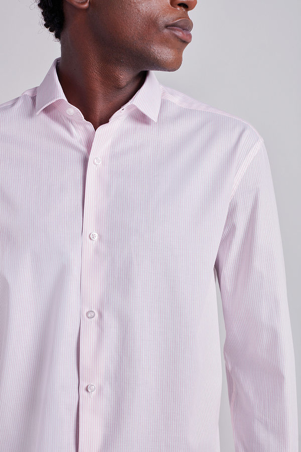 Camisa Social Algodão Egípcio Comfort Listrada - Rosa Claro