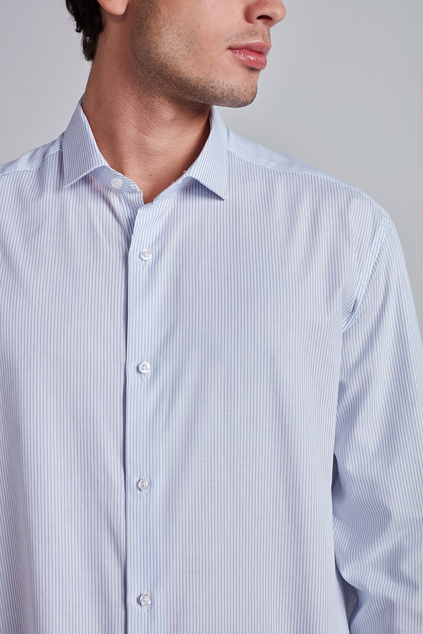 Camisa Social Algodão Egípcio Comfort Listrada - Azul Claro