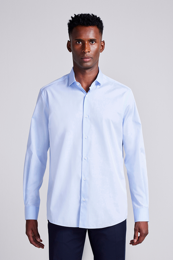 Camisa Social Lisa Algodão Pima Slim Fit - Azul Claro