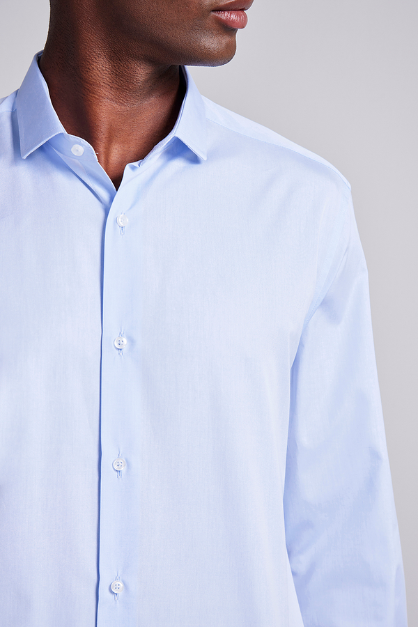 Camisa Social Lisa Algodão Pima Slim Fit - Azul Claro