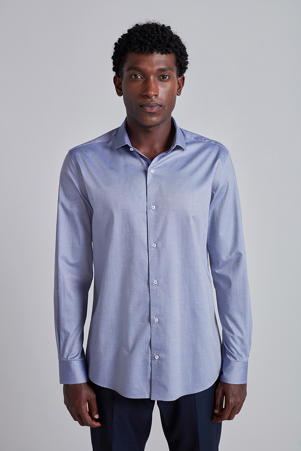 Camisa Social Algodão Pima Slim Fit - Azul Marinho