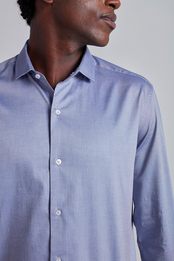 Camisa Social Algodão Pima Slim Fit - Azul Marinho