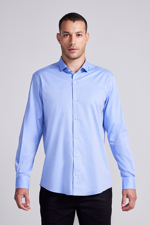 Camisa Social Algodão Pima Slim Fit - Azul Claro