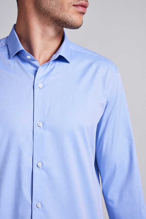 Camisa Social Algodão Pima Slim Fit - Azul Claro