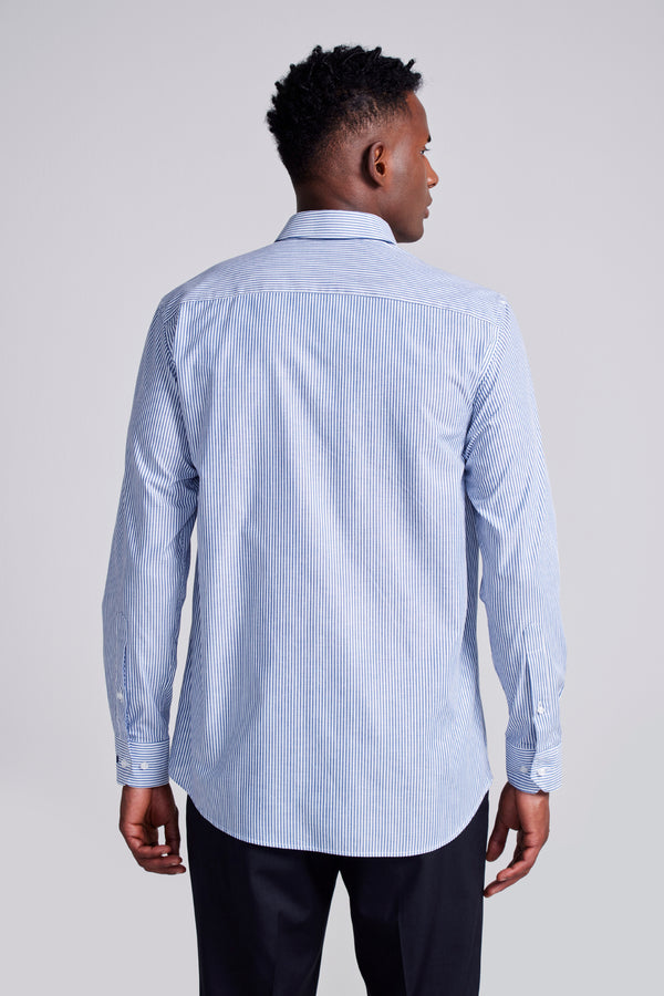 Camisa Social Algodão Egípcio Slim Fit Listrada - Azul Medio
