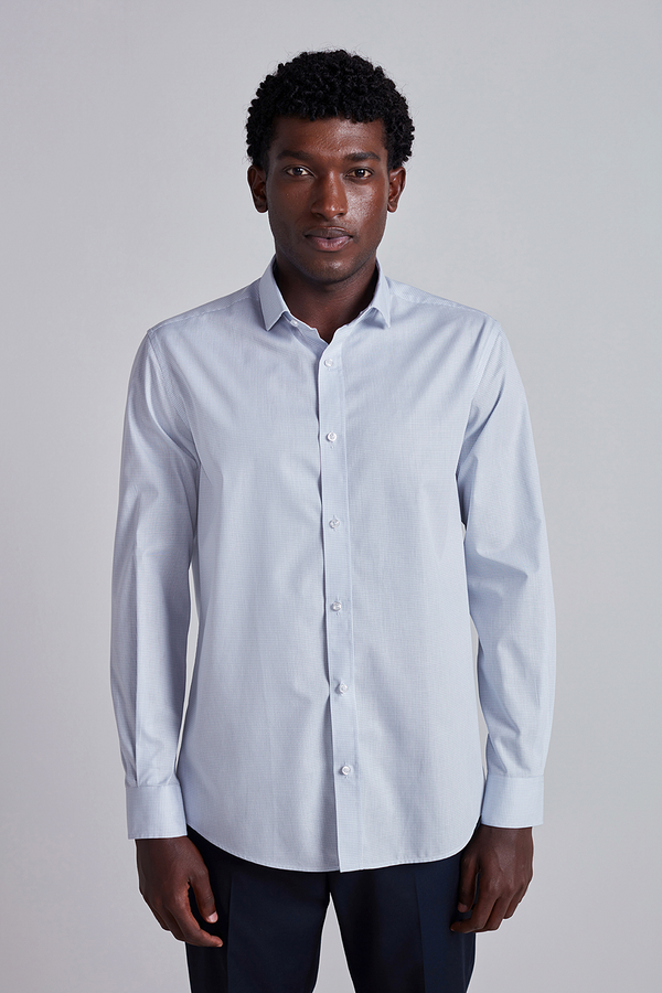 Camisa Social Algodão Egípcio Slim Fit Listrada - Cinza Claro