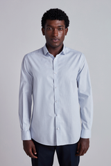 Camisa Social Algodão Egípcio Slim Fit Listrada - Cinza Claro