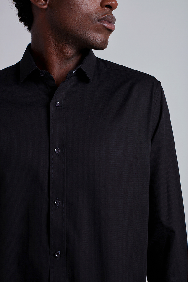 Camisa Social Lisa Algodão Egípcio Slim Fit - Preto