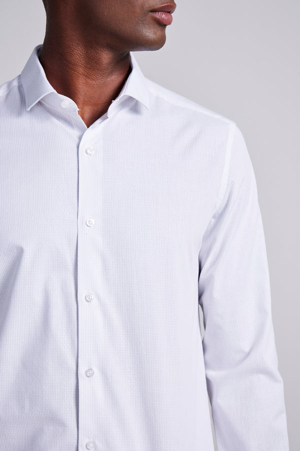 Camisa Social Algodão Egípcio Slim Fit Listrada - Branco