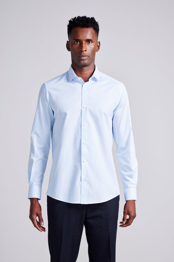 Camisa Social Algodão Egípcio Slim Fit Listrada - Azul Claro