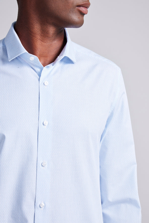 Camisa Social Algodão Egípcio Slim Fit Listrada - Azul Claro