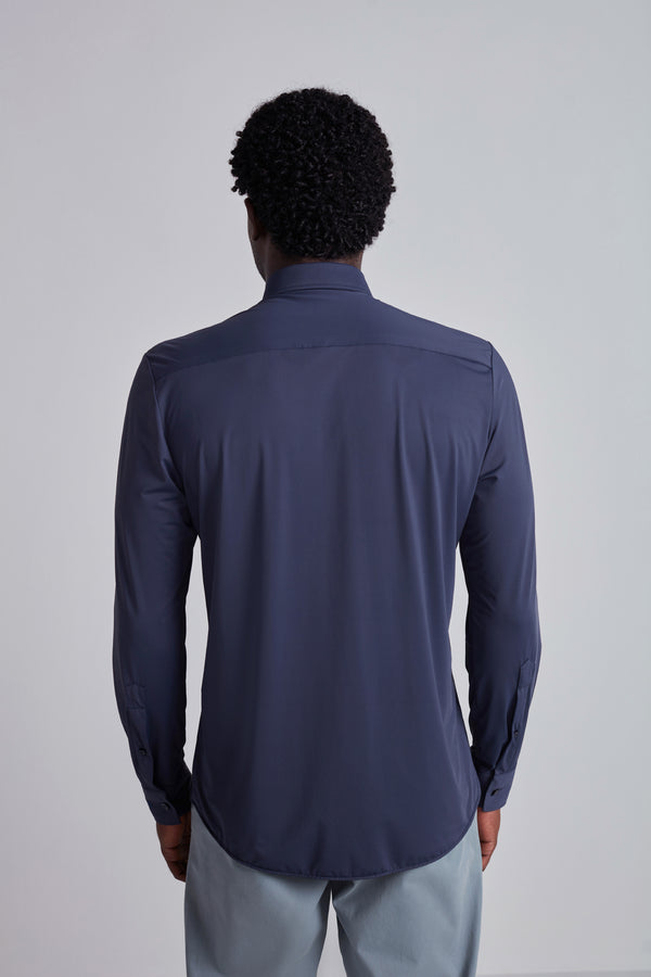 Camisa Lisa Hitech Slim Fit - Azul Marinho
