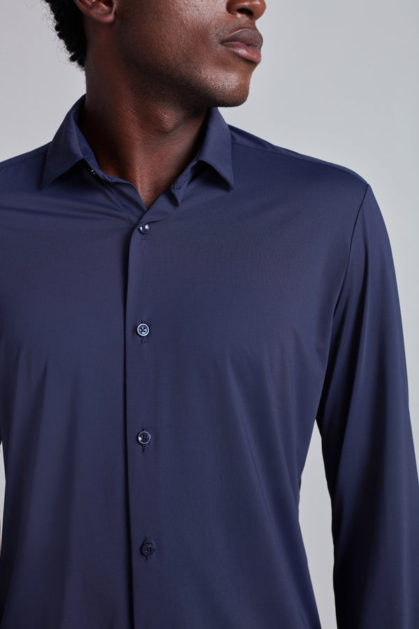 Camisa Lisa Tecnocomfy Slim Fit - Azul Marinho
