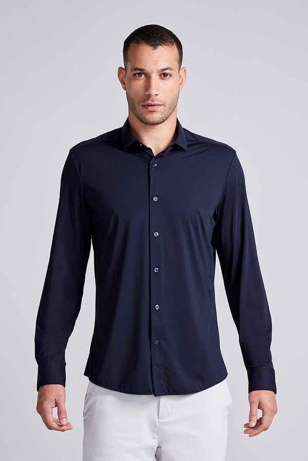 Camisa Lisa Tecnocomfy Slim Fit - Preto