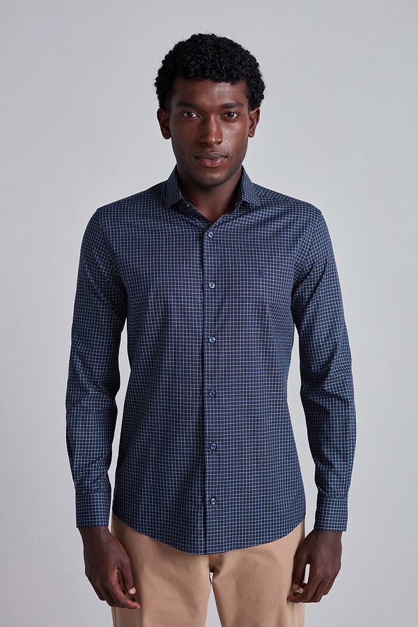 Camisa Algodão Egípcio Slim Fit Listrada - Azul Marinho