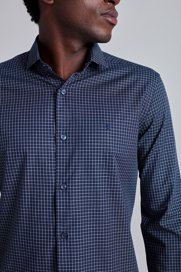 Camisa Algodão Egípcio Slim Fit Listrada - Azul Marinho
