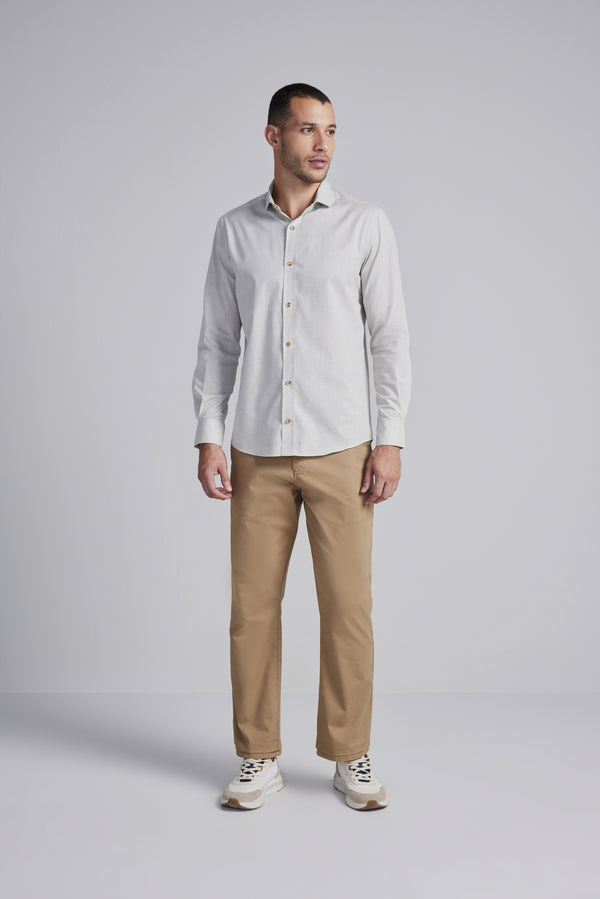 Camisa Algodão Egípcio Slim Fit Listrada - Bege