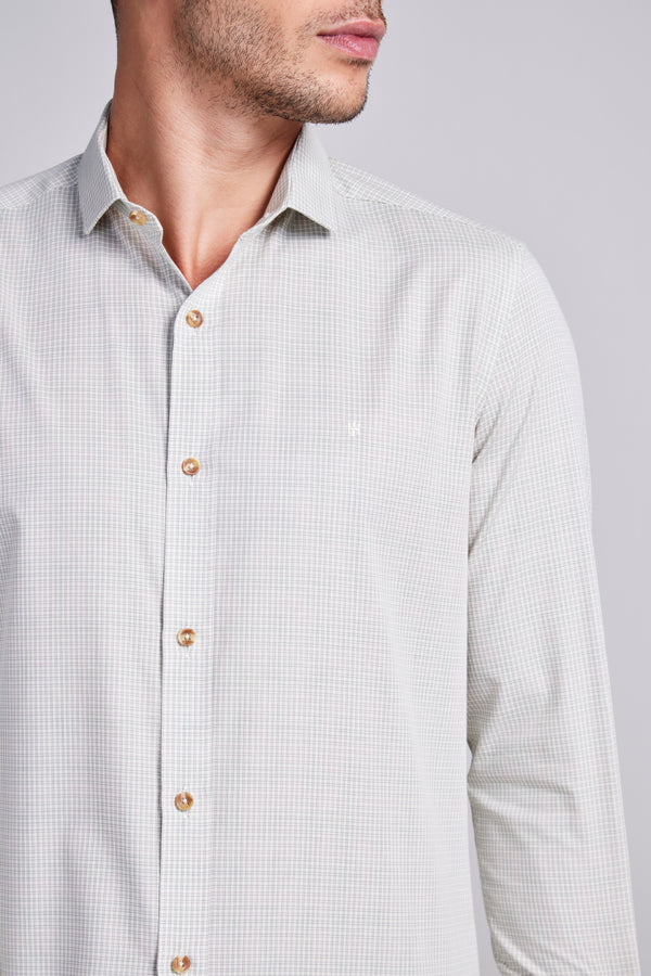 Camisa Algodão Egípcio Slim Fit Listrada - Bege