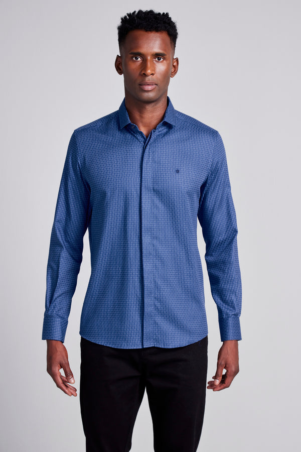 Camisa Algodão Egípcio Slim FIt Listrada - Azul