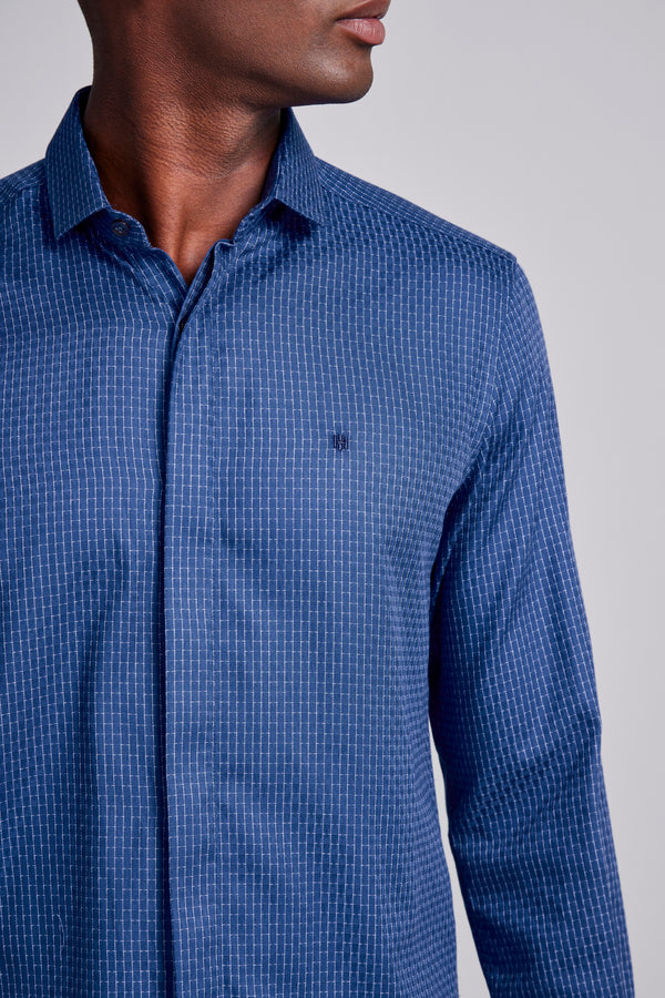 Camisa Algodão Egípcio Slim FIt Listrada - Azul