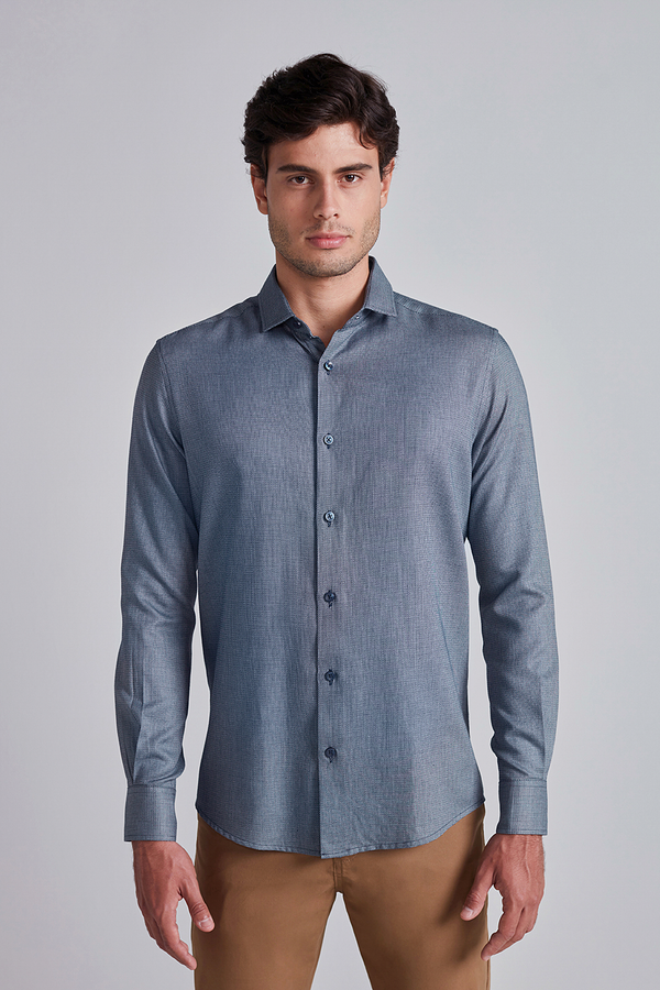 Camisa Lisa Slim Fit - Azul Marinho
