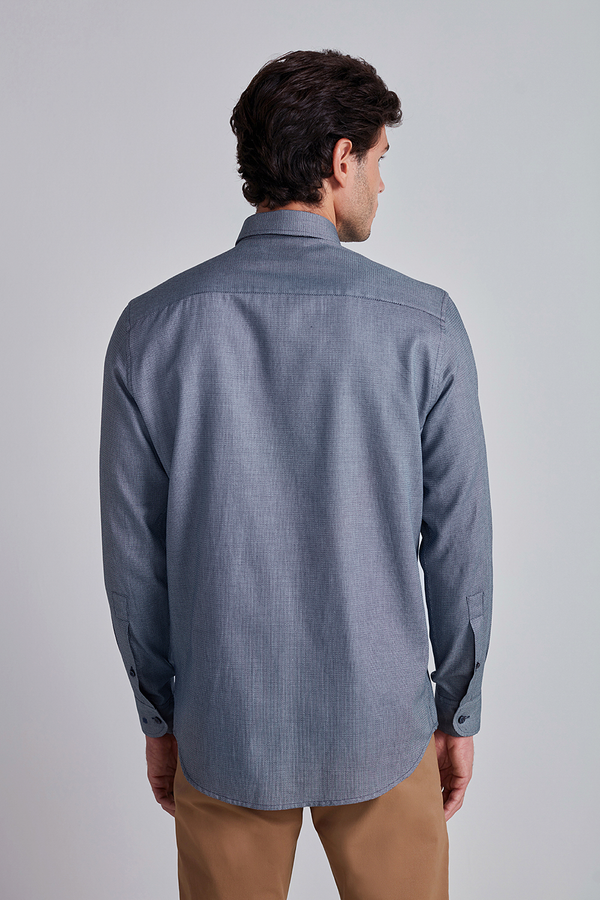 Camisa Lisa Slim Fit - Azul Marinho