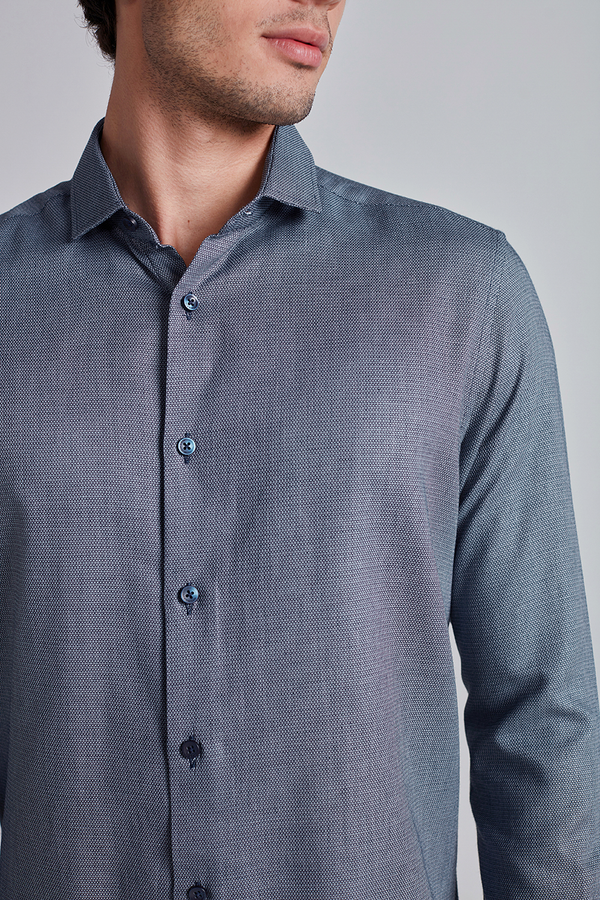 Camisa Lisa Slim Fit - Azul Marinho