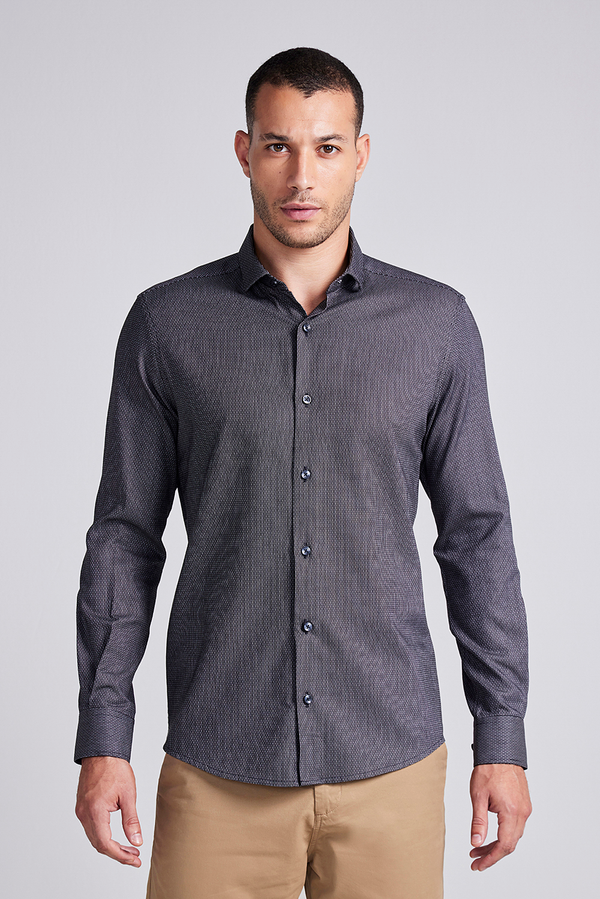 Camisa Slim Fit Listrada - Preto