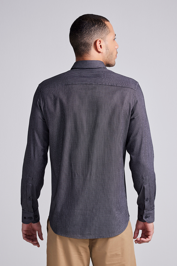 Camisa Slim Fit Listrada - Preto