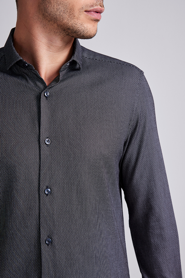 Camisa Slim Fit Listrada - Preto