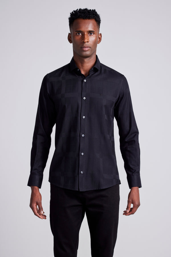 Camisa Algodão Egípcio Slim Fit Listrada - Preto