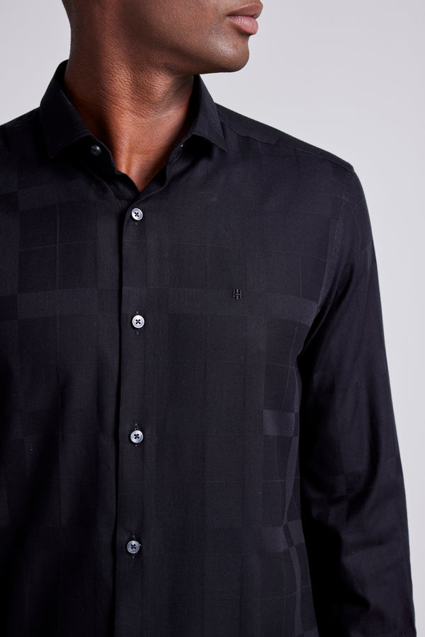 Camisa Algodão Egípcio Slim Fit Listrada - Preto